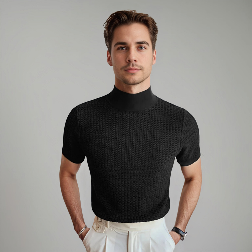T-shirt Homme Côtelé à Col Montant