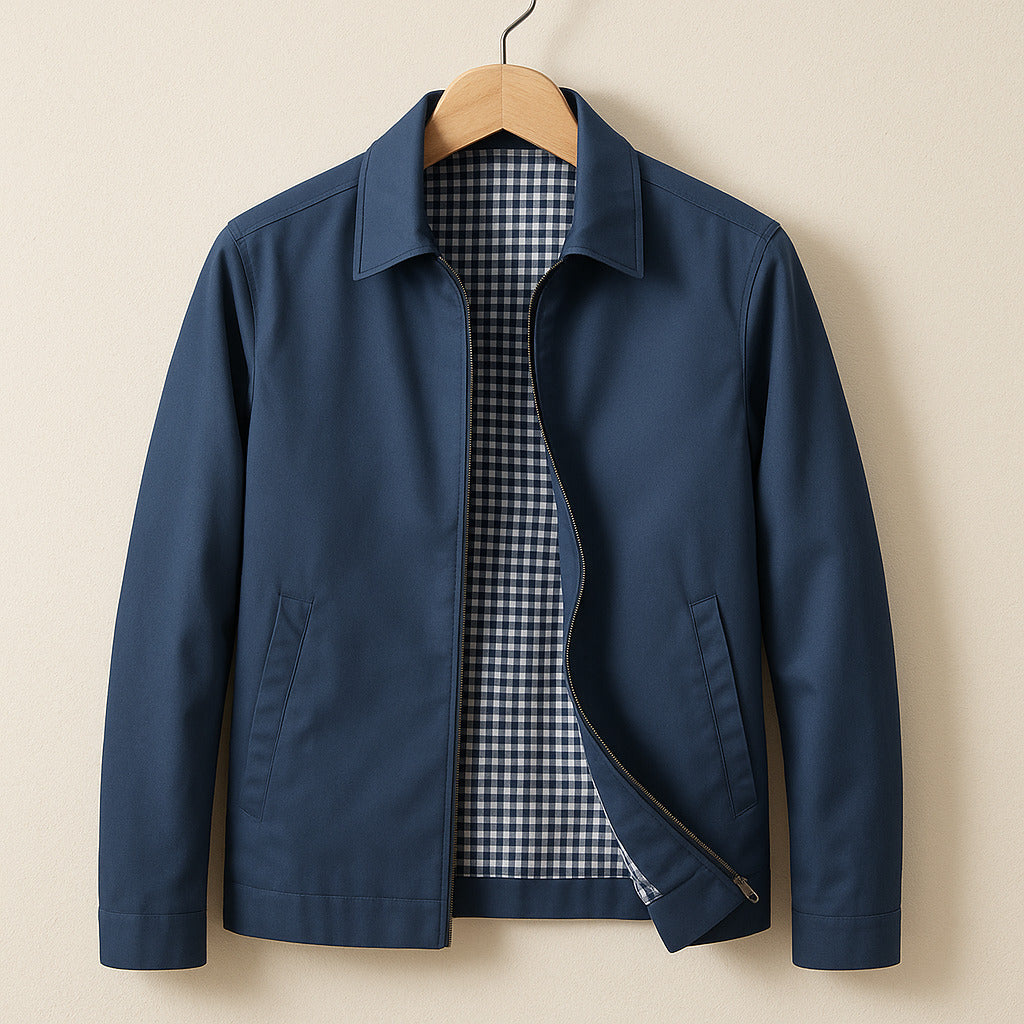 Blouson homme zippé à doublure carreaux et col pointu