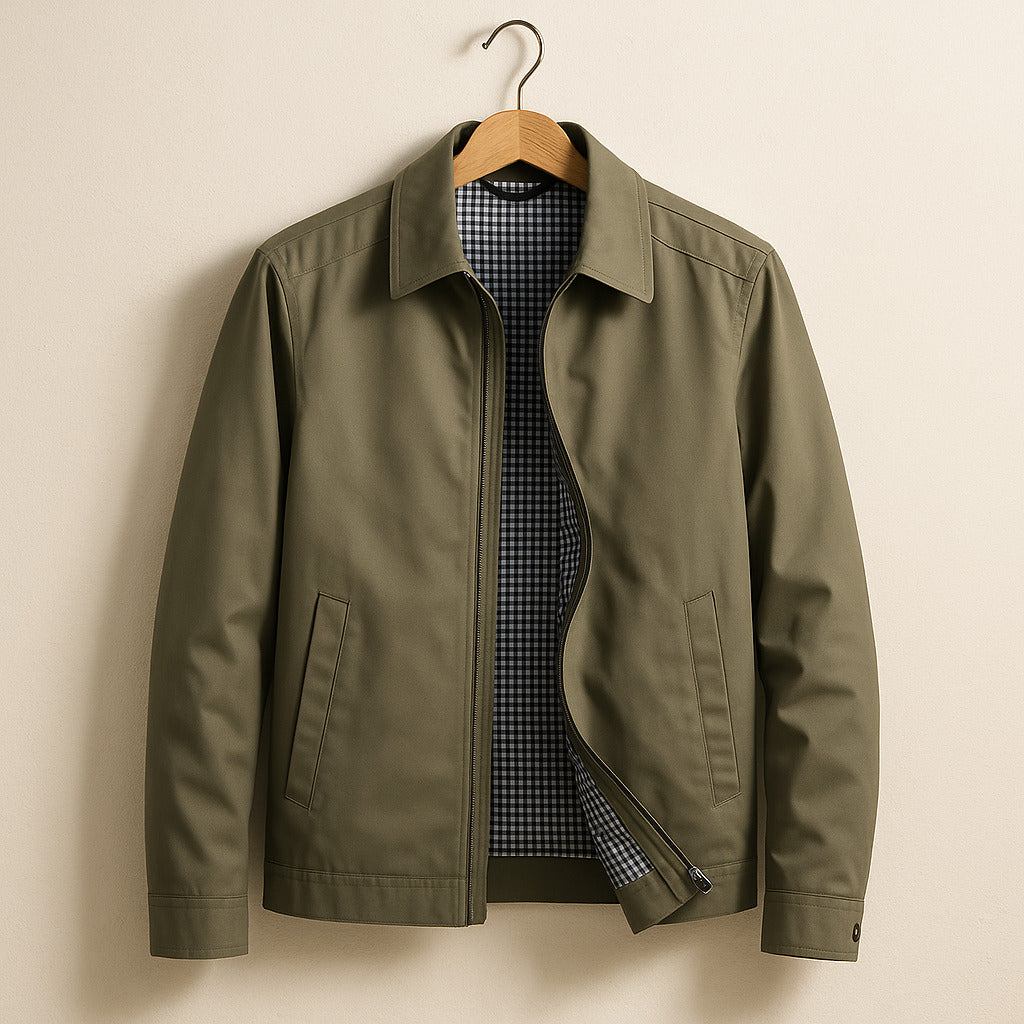 Blouson homme zippé à doublure carreaux et col pointu