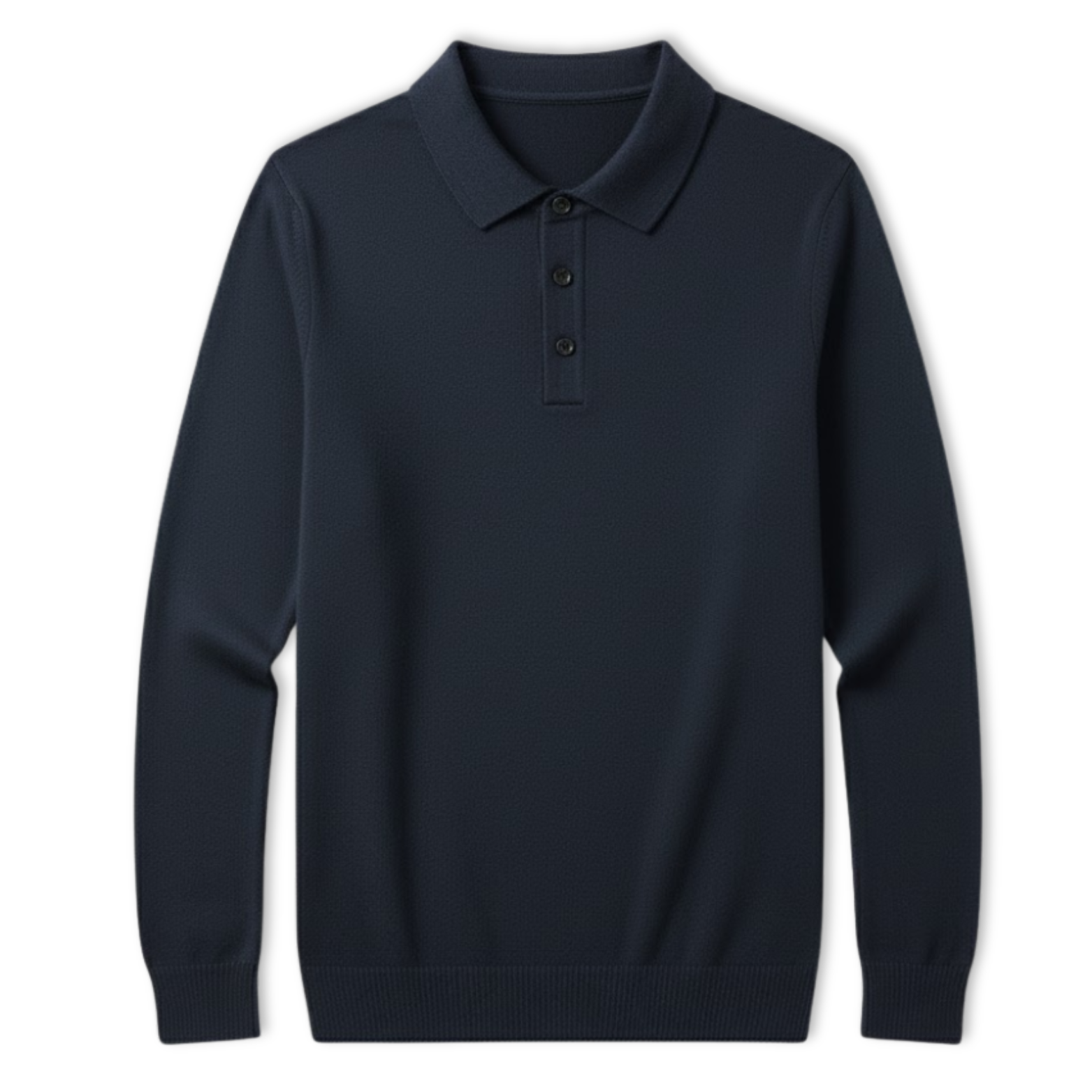 Polo homme 100% laine mérinos à manches longues et col boutonné coupe décontractée