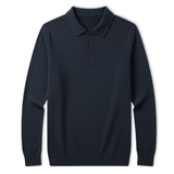 Polo homme 100% laine mérinos à manches longues et col boutonné coupe décontractée