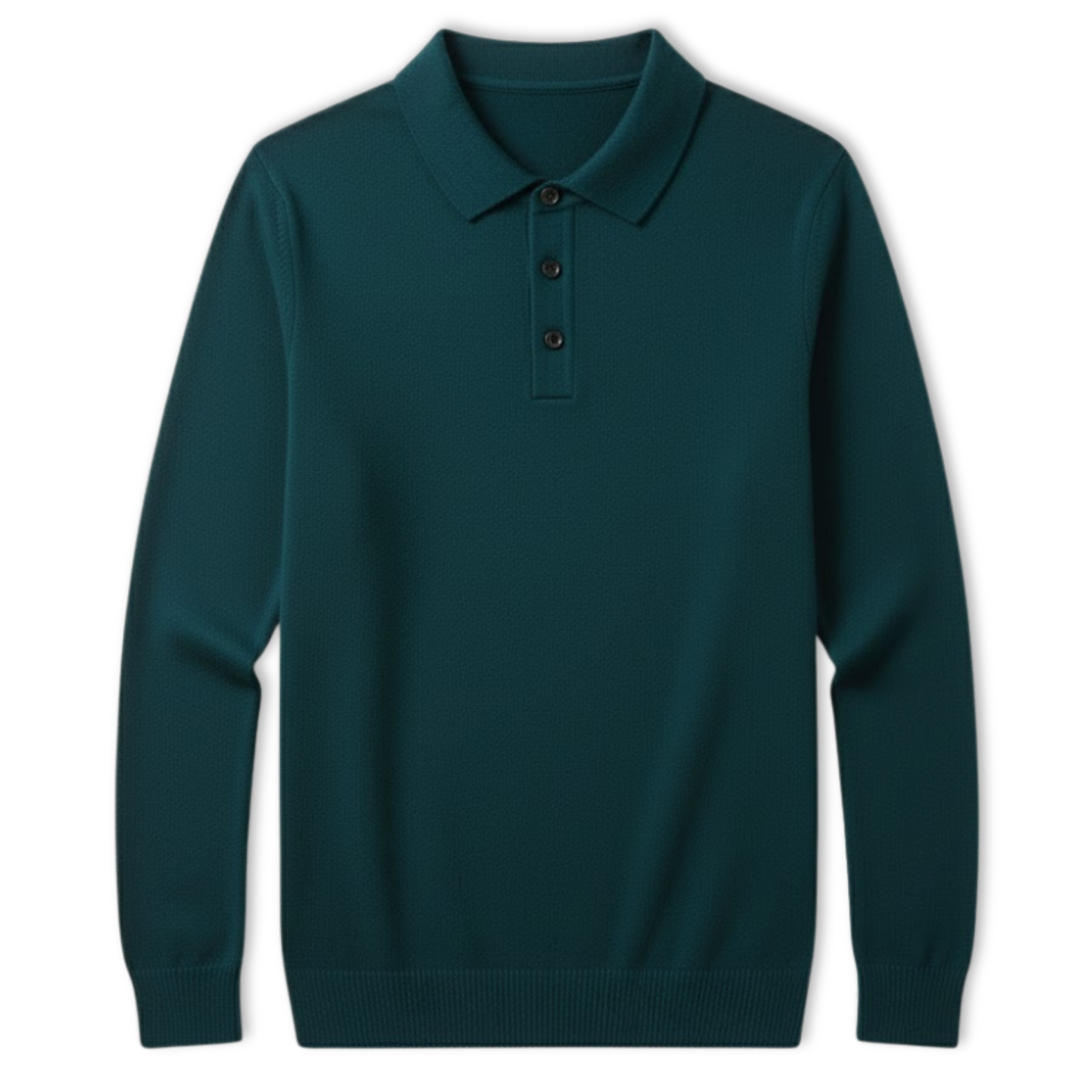 Polo homme 100% laine mérinos à manches longues et col boutonné coupe décontractée