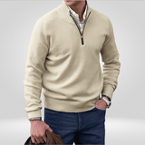 Pull Col Montant Zippé en Maille Fine