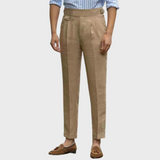 Pantalon Habillé en Lin Mélangé Coupe Fuselée