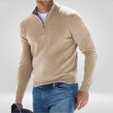 Pull Col Montant Zippé en Maille Fine