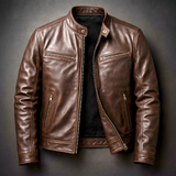 Veste En Cuir Marrone Homme