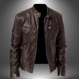 Blouson biker en cuir homme col montant zippé