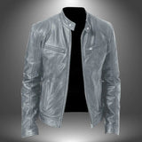 Blouson biker en cuir homme col montant zippé