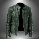 Blouson biker en cuir homme col montant zippé