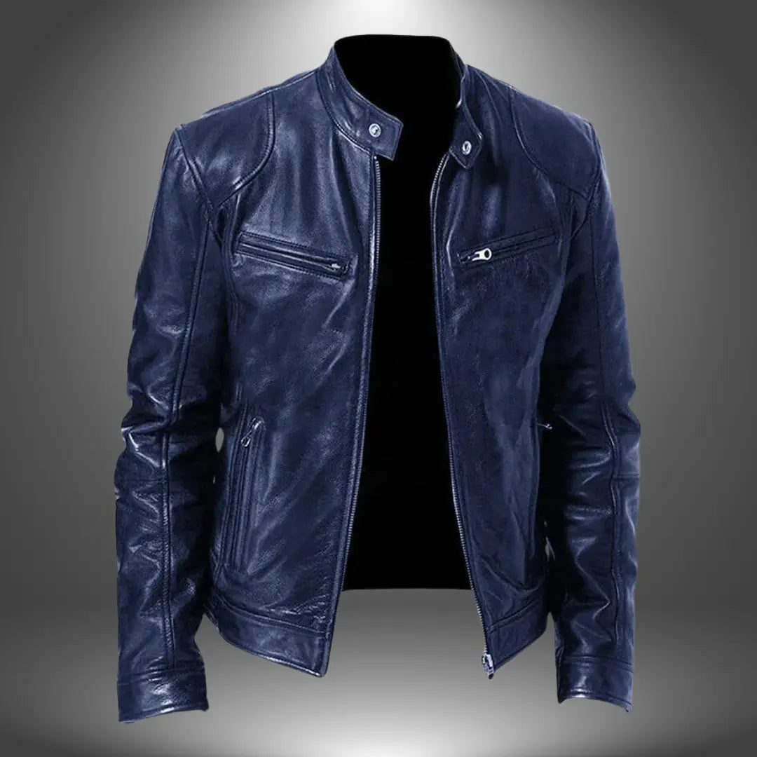 Blouson biker en cuir homme col montant zippé
