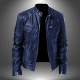 Blouson biker en cuir homme col montant zippé