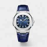 Montre pour Homme Bracelet Cuir Bleu – Quartz Lumineuse et Étanche 40 mm
