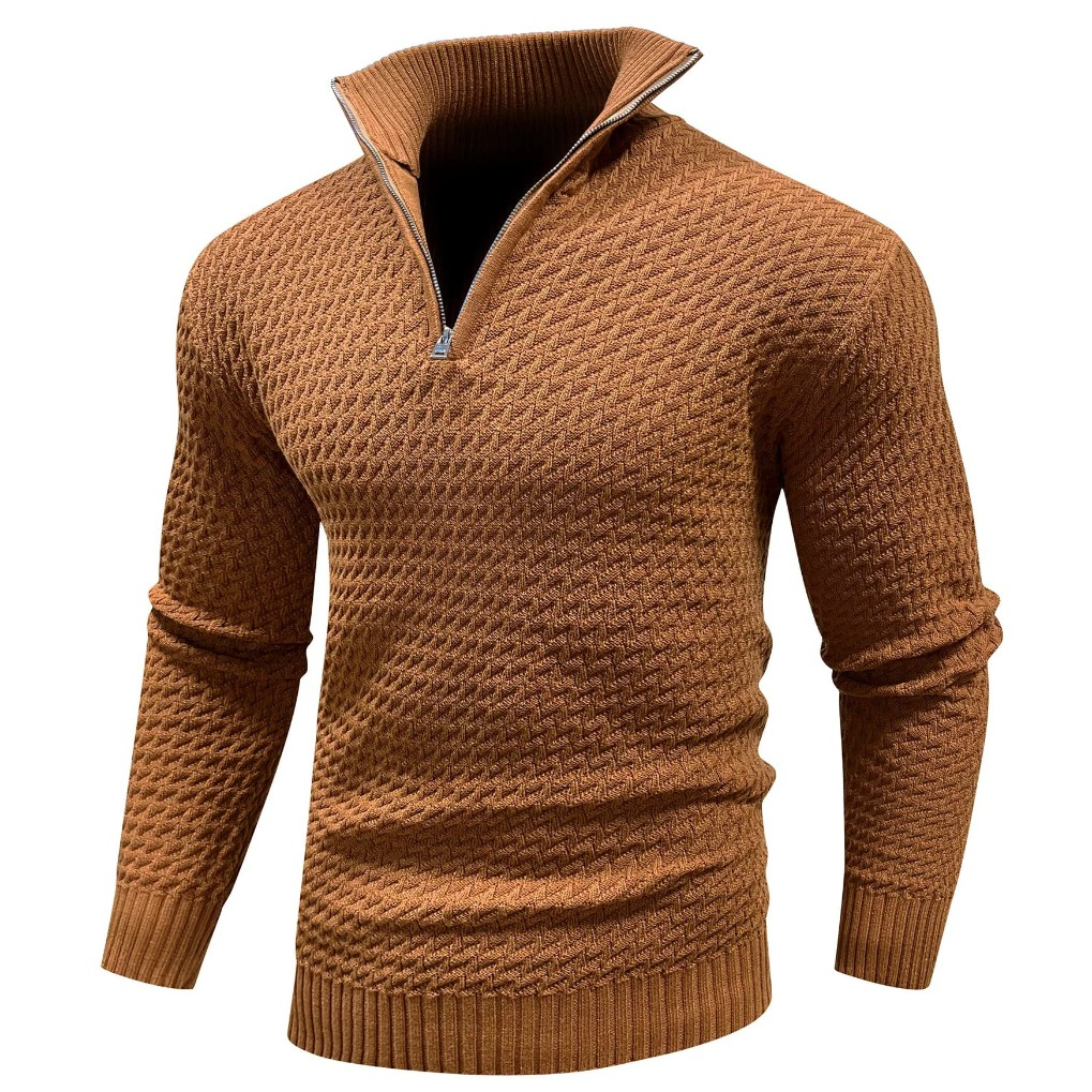 Pull Texturé à Col Montant Zippé