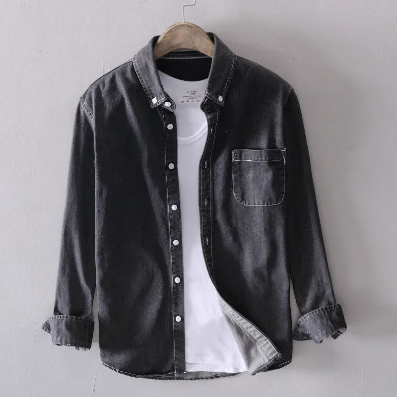 Chemise Homme en Denim à Col Mao