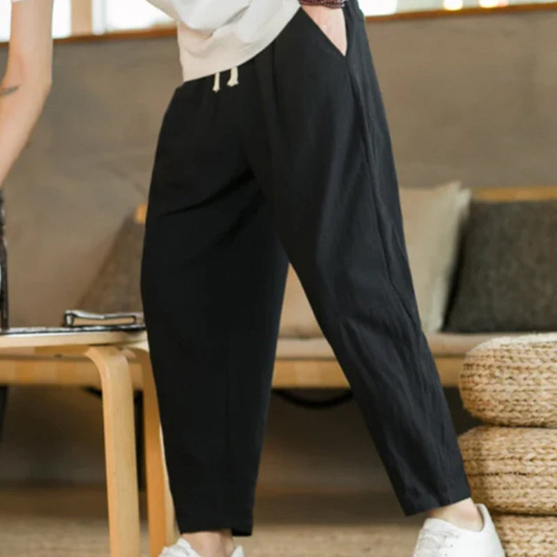 Pantalon Ample Plissé à Taille Élastique