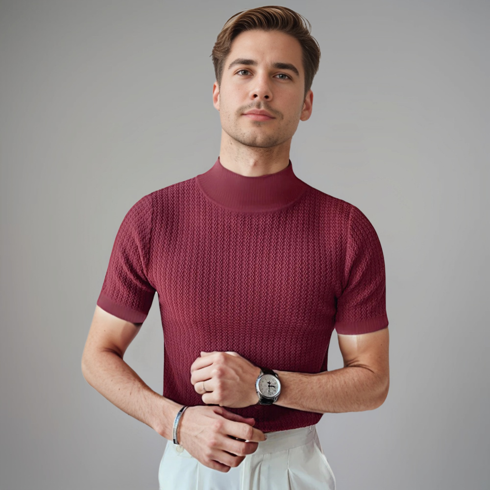 T-shirt Homme Côtelé à Col Montant
