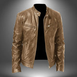 Blouson biker en cuir homme col montant zippé