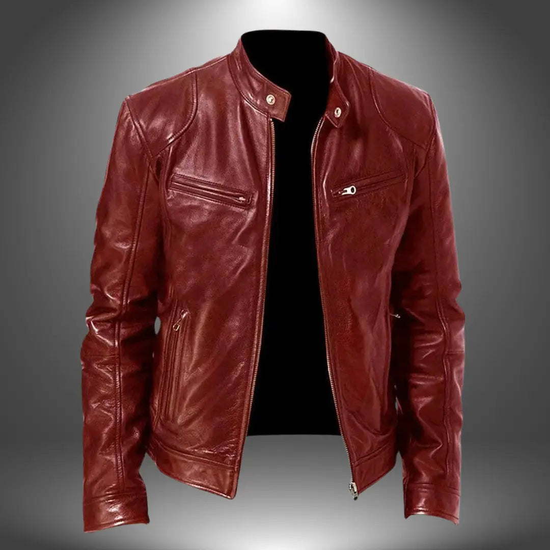 Blouson biker en cuir homme col montant zippé
