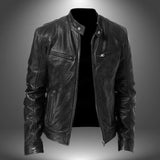 Blouson biker en cuir homme col montant zippé