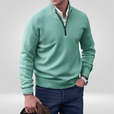 Pull Col Montant Zippé en Maille Fine
