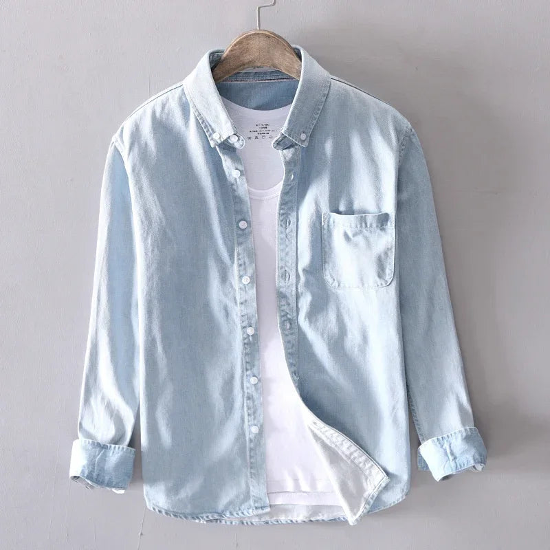 Chemise Homme en Denim à Col Mao