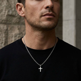 Collier homme chaîne fine acier inoxydable pendentif croix