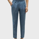 Pantalon Habillé en Lin Mélangé Coupe Fuselée