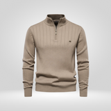 Pull Col Montant Zippé en Maille Fine