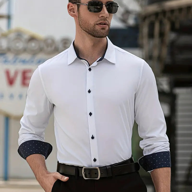 Chemise Contrastée à Manches Longues