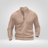 Pull Col Montant Zippé à Maille Côtelée