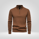Pull Col Montant Zippé en Maille Fine