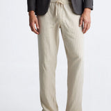 Pantalon Rayé à Taille Élastique