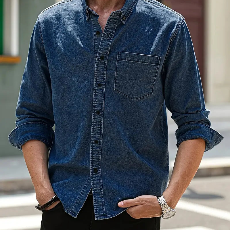 Chemise en Denim à Poche Poitrine