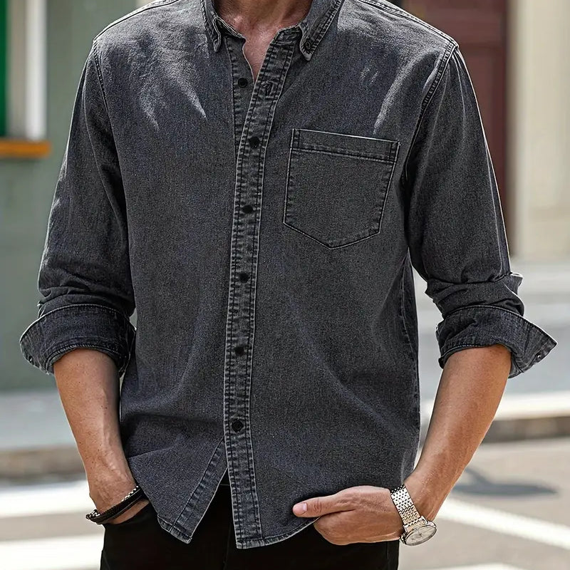 Chemise en Denim à Poche Poitrine
