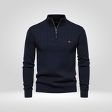 Pull Col Montant Zippé en Maille Fine