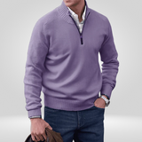 Pull Col Montant Zippé en Maille Fine
