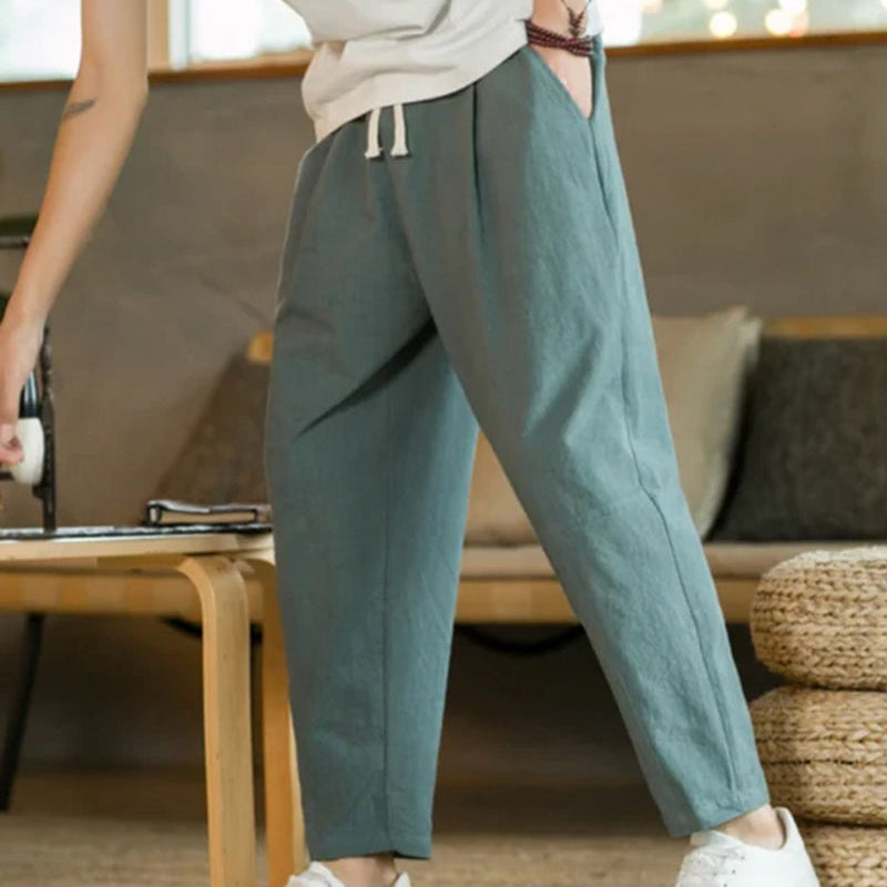 Pantalon Ample Plissé à Taille Élastique