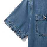Chemise en jean à manches courtes pour homme 100% coton avec poches poitrine