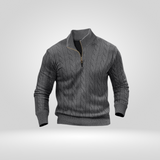 Pull Col Montant Zippé à Maille Côtelée