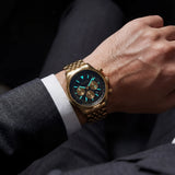 Montre pour Homme Dorée en Acier Inoxydable – Quartz Lumineuse et Étanche 43 mm