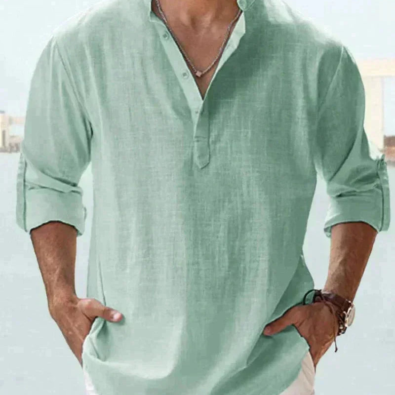 Chemise Col Tunisien à Manches Longues