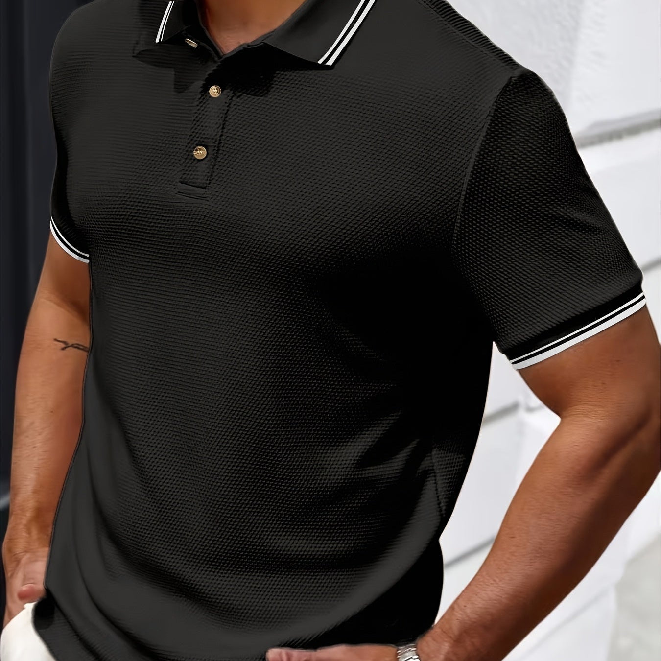 Polo Homme Texturé à Manches Courtes