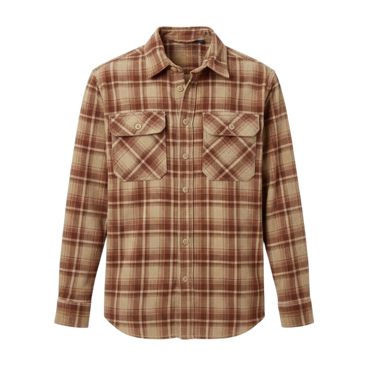 Chemise en velours côtelé à carreaux pour homme avec poches poitrine et boutons