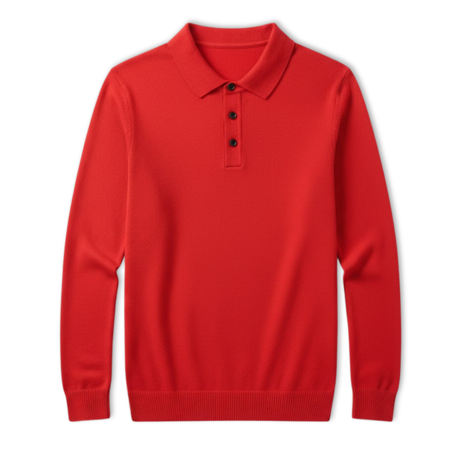 Polo homme 100% laine mérinos à manches longues et col boutonné coupe décontractée