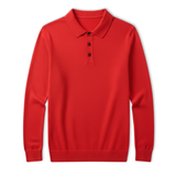 Polo homme 100% laine mérinos à manches longues et col boutonné coupe décontractée