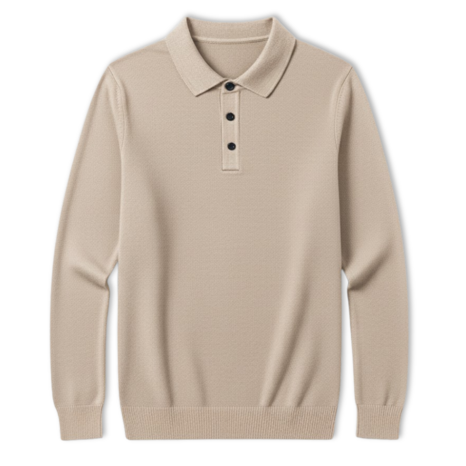 Polo homme 100% laine mérinos à manches longues et col boutonné coupe décontractée