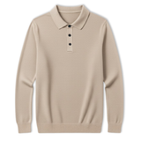 Polo homme 100% laine mérinos à manches longues et col boutonné coupe décontractée