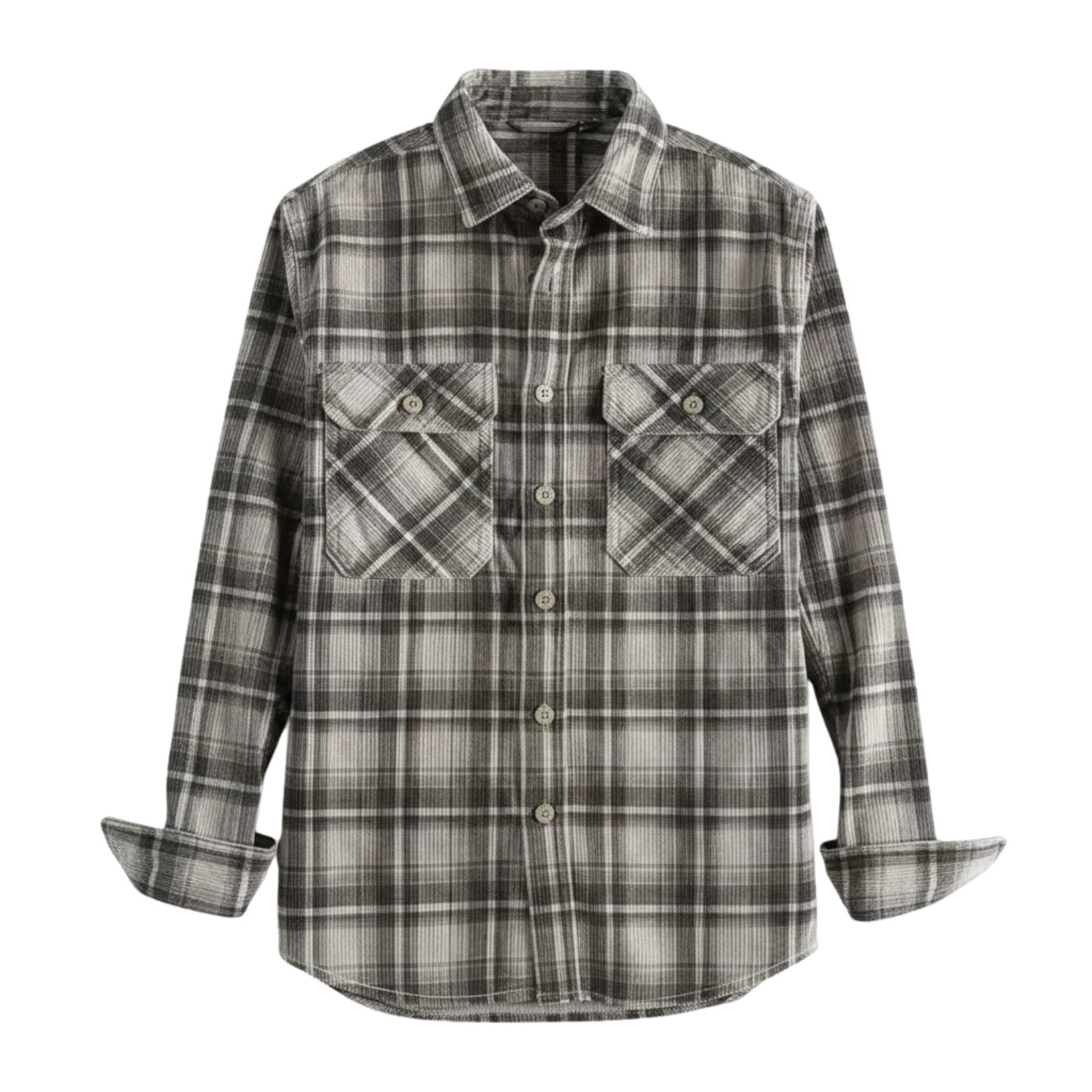 Chemise en velours côtelé à carreaux pour homme avec poches poitrine et boutons
