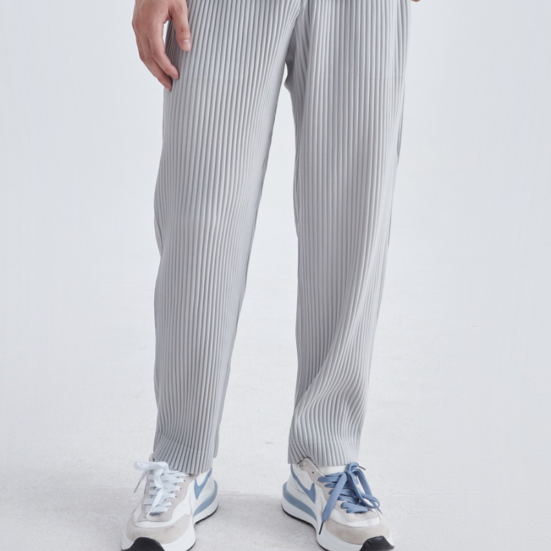 Pantalon Plissé Texturé Coupe Droite