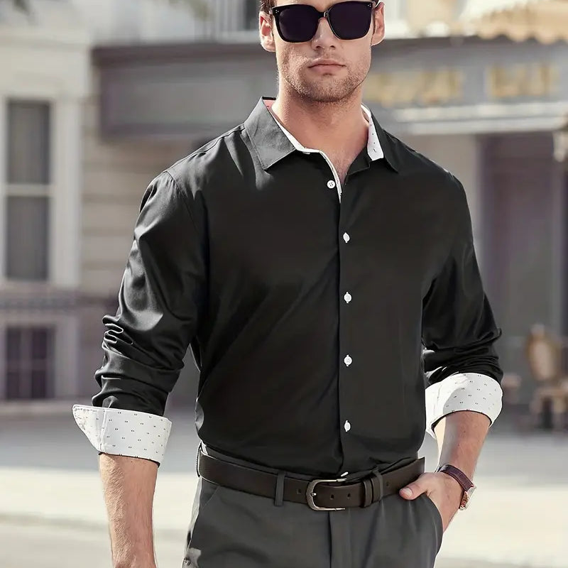 Chemise Contrastée à Manches Longues